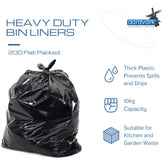200 Black Heavy Duty Bin Liners, Flat Packed